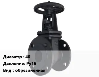 Задвижка чугунная канализационная 40 Ру16 обрезиненная